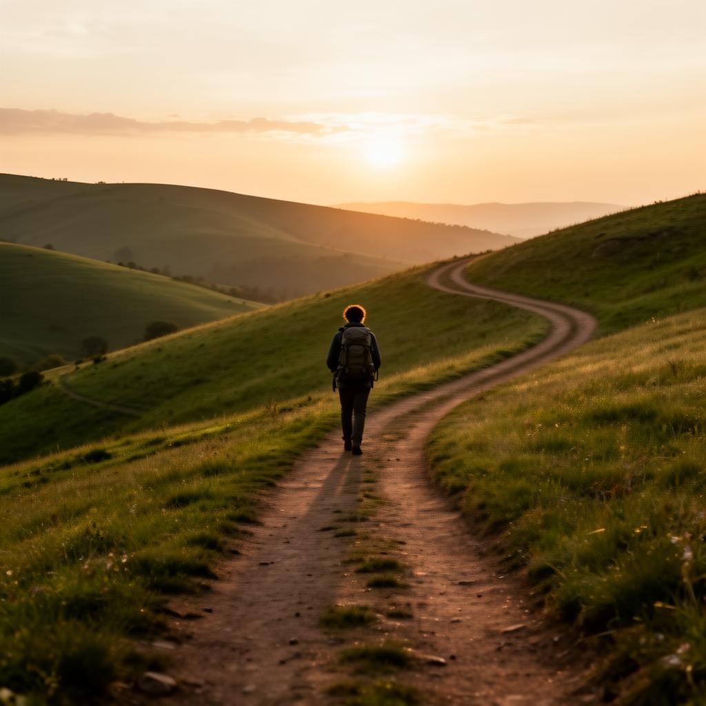 Un chemin à travers les collines au lever du soleil — le voyage et la persévérance